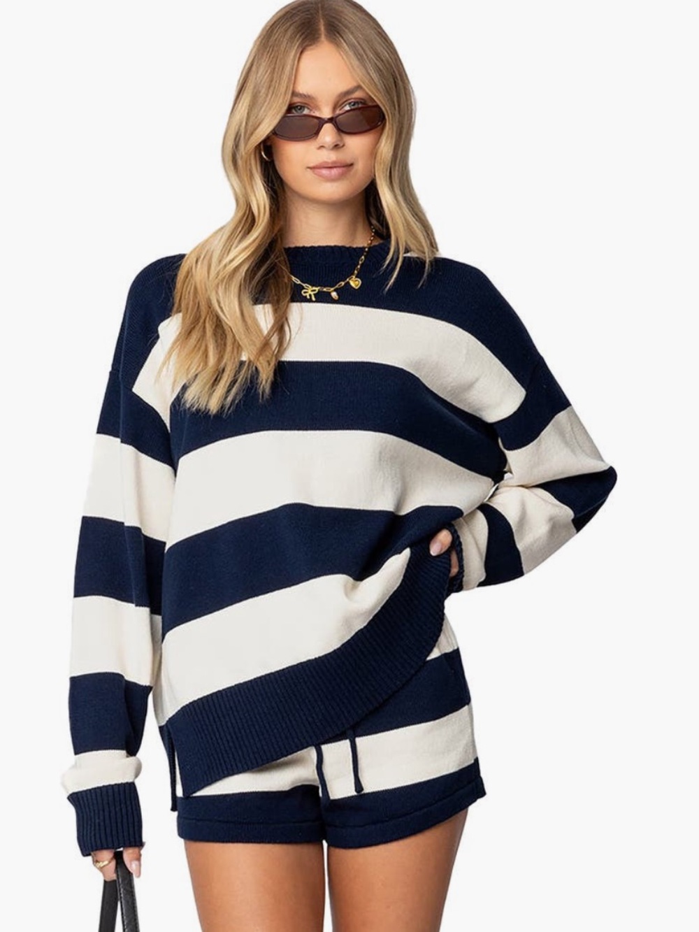 Edikted Navy and White Sweater and Short Set